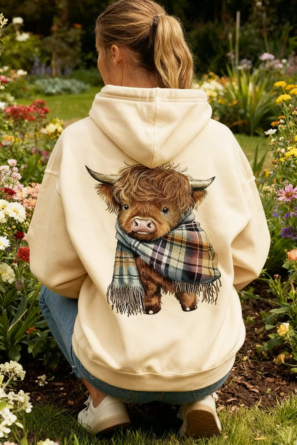 💖NEW YEAR SALE 50% OFF!!🎁Cute Highland Cow Cozy Fleece-Lined Hooded Sweatshirt🦬