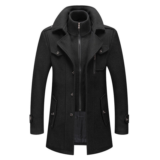 ⏳Time-Limited Special⏰Men's Business Woolen Coat Fashion Double Neck Medium And Long Woolen Coat