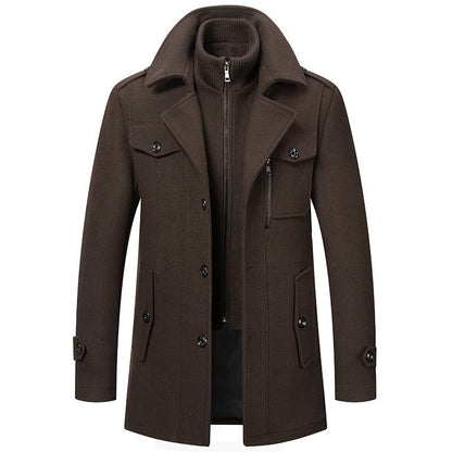 ⏳Time-Limited Special⏰Men's Business Woolen Coat Fashion Double Neck Medium And Long Woolen Coat