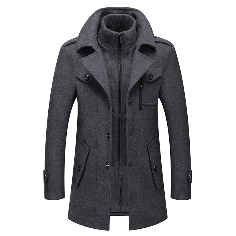 ⏳Time-Limited Special⏰Men's Business Woolen Coat Fashion Double Neck Medium And Long Woolen Coat