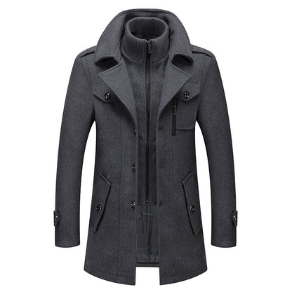 ⏳Time-Limited Special⏰Men's Business Woolen Coat Fashion Double Neck Medium And Long Woolen Coat