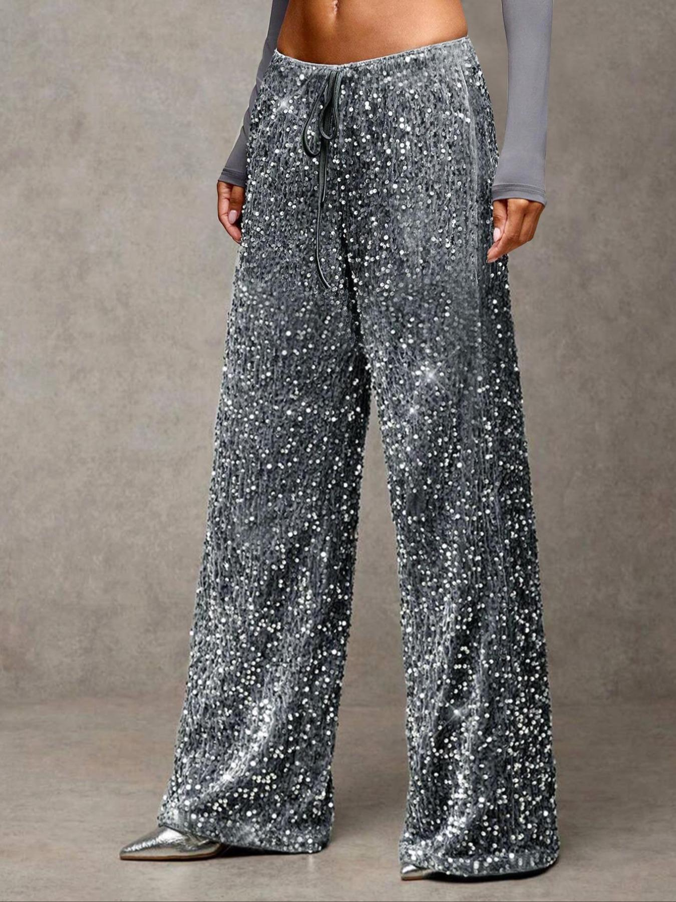 🎄LAST DAY SALE 50% OFF✨Women's Sequin Sparkle Wide Leg Pants with Elastic Waistband✨💃