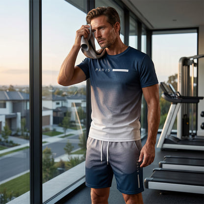 🏖️Summer Cool Deal:😎Men's Gradient Color T-Shirt & Shorts Set