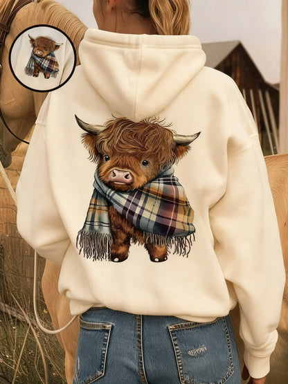 💖NEW YEAR SALE 50% OFF!!🎁Cute Highland Cow Cozy Fleece-Lined Hooded Sweatshirt🦬