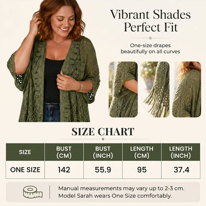 🔥Special Price:£15.99!!😍Women’s Oversized Knit Cardigan – Lightweight Crochet Tassel Kimono for Spring & Summer 🌸