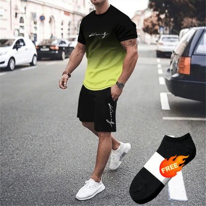 🏖️Summer Cool Deal:😎Men's Gradient Color T-Shirt & Shorts Set
