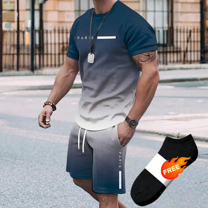 🏖️Summer Cool Deal:😎Men's Gradient Color T-Shirt & Shorts Set