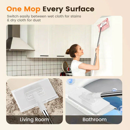🔥Hot Sale 50% OFF🔥Flat Mop with Stainless Steel Handle, come with Reusable Washable Mop Cloths🏆