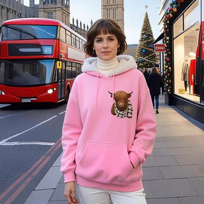 💖NEW YEAR SALE 50% OFF!!🎁Cute Highland Cow Cozy Fleece-Lined Hooded Sweatshirt🦬