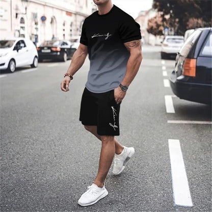 🏖️Summer Cool Deal:😎Men's Gradient Color T-Shirt & Shorts Set