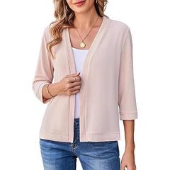 Amazon's new knitted seven-quarter-sleeved cardigan top, European and American 2026 solid color, lightweight and comfortable cross-border women's coat