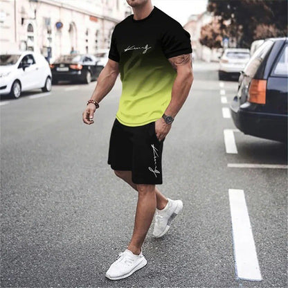 🏖️Summer Cool Deal:😎Men's Gradient Color T-Shirt & Shorts Set