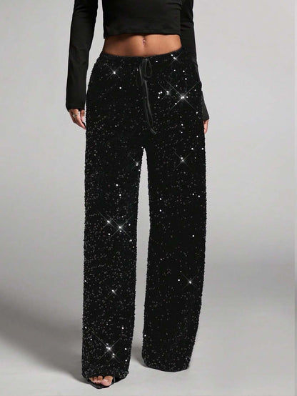 🎄LAST DAY SALE 50% OFF✨Women's Sequin Sparkle Wide Leg Pants with Elastic Waistband✨💃