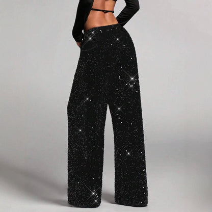 🎄LAST DAY SALE 50% OFF✨Women's Sequin Sparkle Wide Leg Pants with Elastic Waistband✨💃