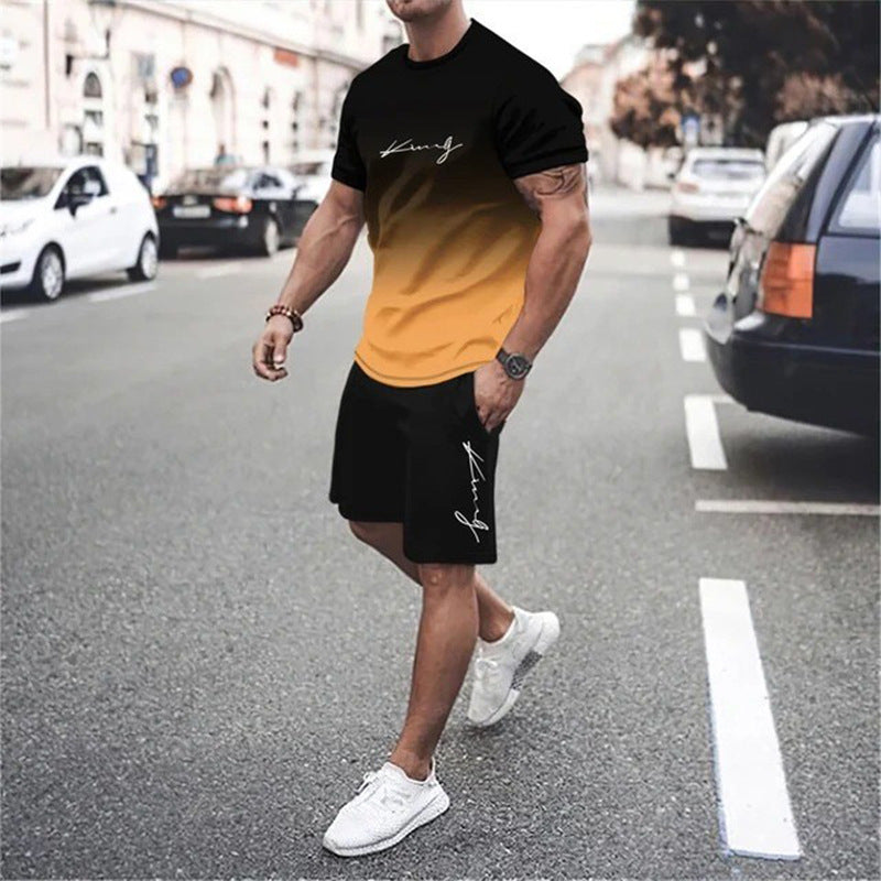 🏖️Summer Cool Deal:😎Men's Gradient Color T-Shirt & Shorts Set