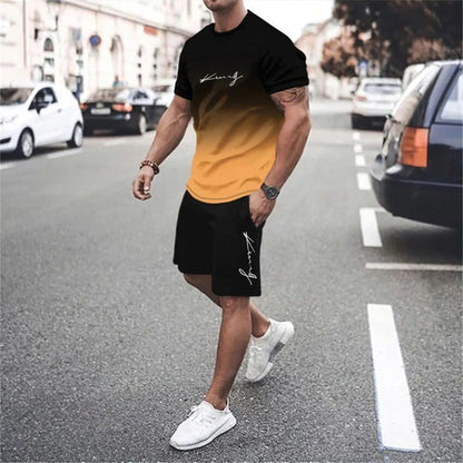 🏖️Summer Cool Deal:😎Men's Gradient Color T-Shirt & Shorts Set