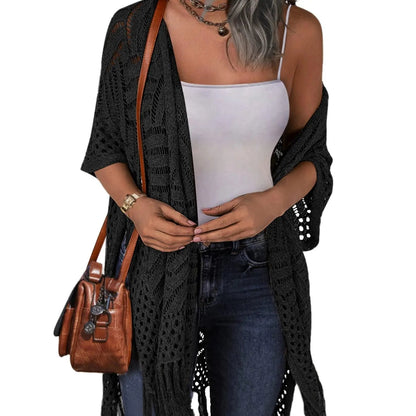 🔥Special Price:£15.99!!😍Women’s Oversized Knit Cardigan – Lightweight Crochet Tassel Kimono for Spring & Summer 🌸