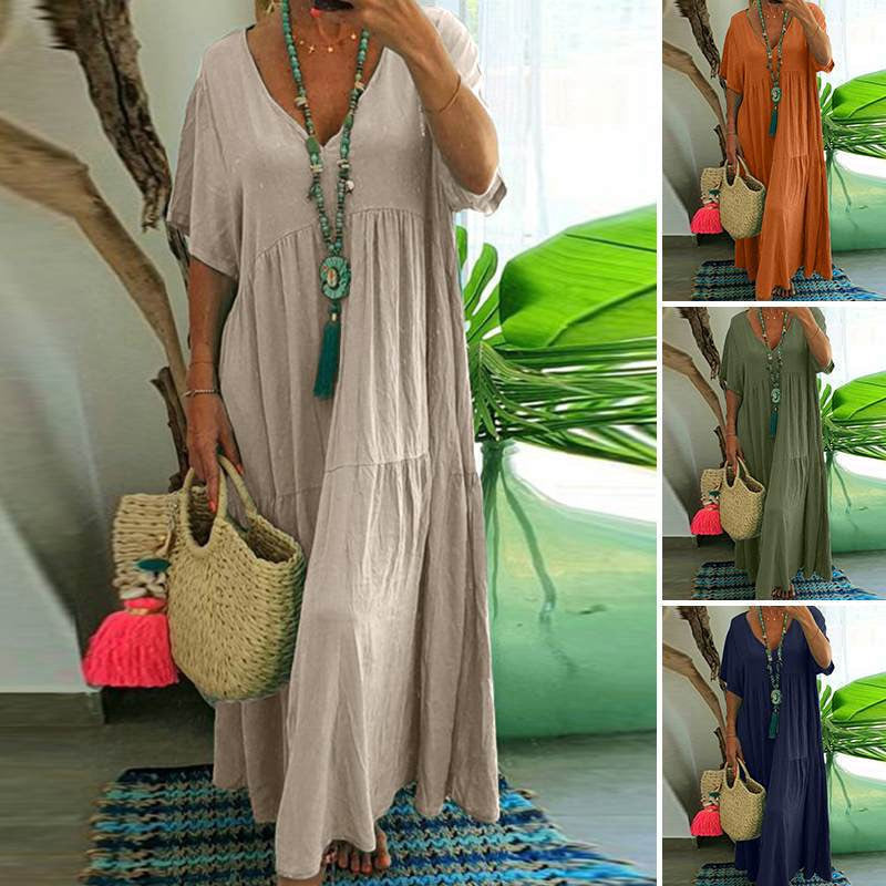 🌺Hot Sale 50% OFF⏳Women’s Casual Long Dress with Short Sleeves
