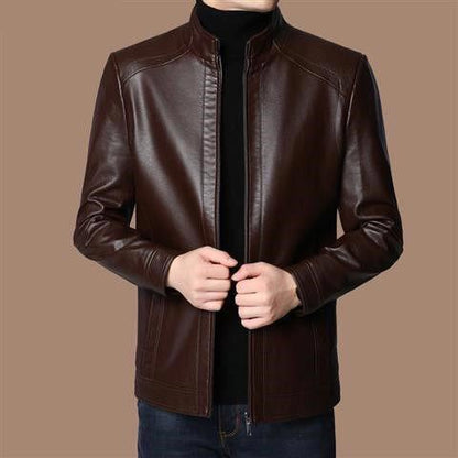 🧥 60% OFF NOW! ❄️ Men's Warm Plush Lining Leather Jacket - Windproof & Stylish, Perfect for Cold Weather Outings ✨