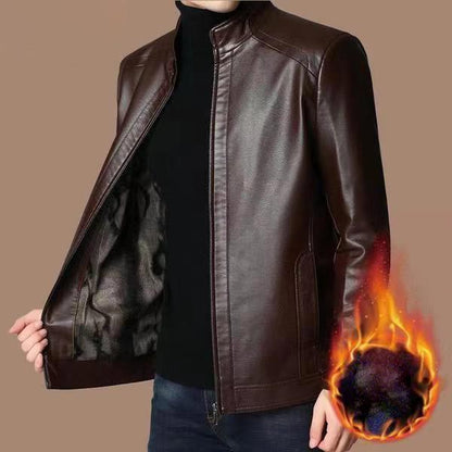 🧥 60% OFF NOW! ❄️ Men's Warm Plush Lining Leather Jacket - Windproof & Stylish, Perfect for Cold Weather Outings ✨