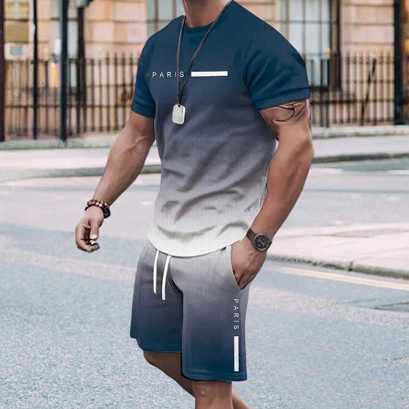 🏖️Summer Cool Deal:😎Men's Gradient Color T-Shirt & Shorts Set