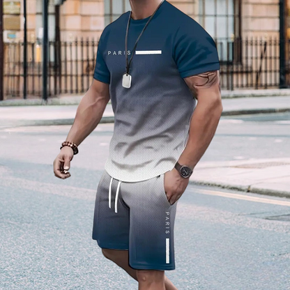 🏖️Summer Cool Deal:😎Men's Gradient Color T-Shirt & Shorts Set