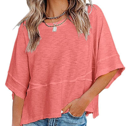 ☀️2026 HOT SALE 50% OFF💃🌸Women's Solid Color Splicing Loose Five Points Flare Sleeve T-Shirt